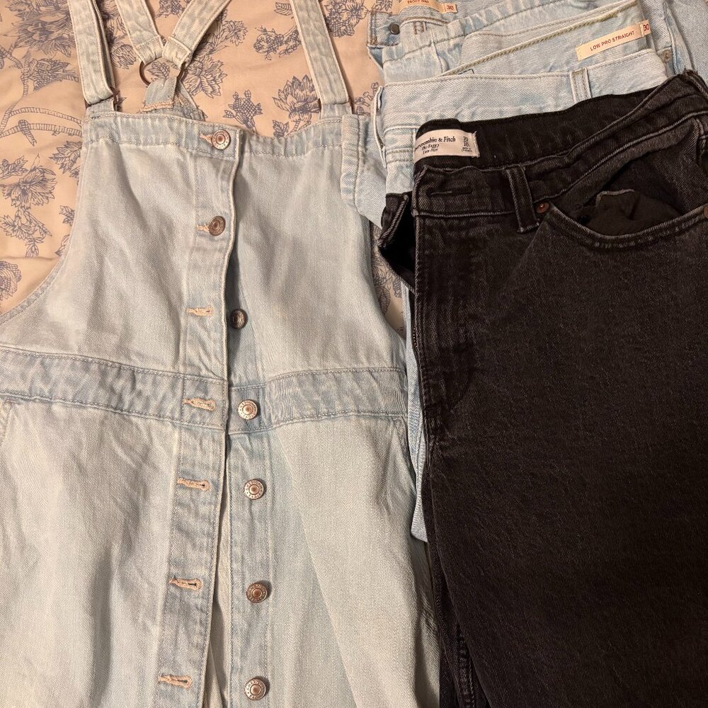 Jeans and Overall Dress Bundle (Levi's, Abercrombie, American Eagle)